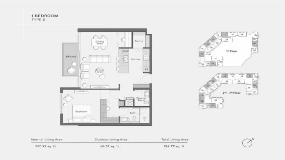 Apartment floor plan, 1 bedroom in ARBOR VIEW No. 11007 (2D)
